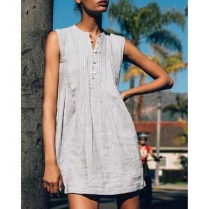 Faherty Isha Washed 100% Linen Dress Blue Striped Sz XL Nautical Preppy Summer